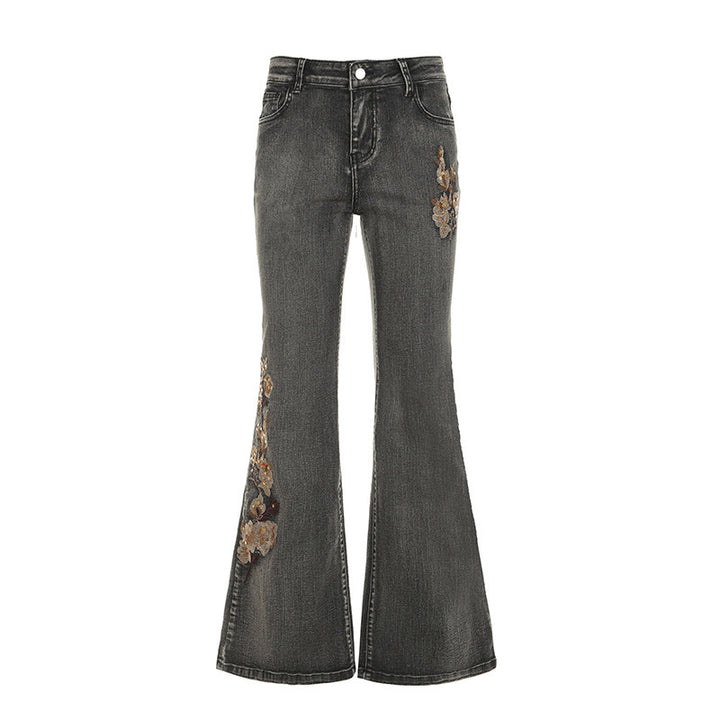 Dame Flared Jeans med blomstermotiv Skjora