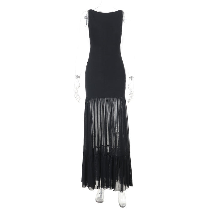 Damer Elegant Maxikjole med transparente innsatser og volangdetaljer Skjora