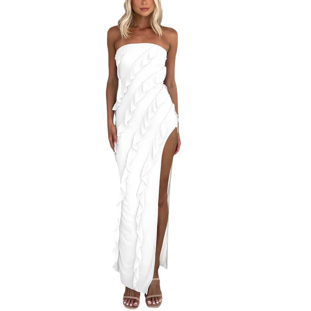 Dame Elegant Volang Wrap Kjole med Side Splitt Skjora