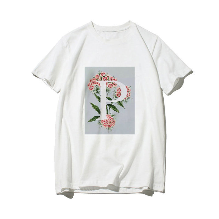 Dame T-skjorte med blomsterdesign og kreativt trykk Skjora