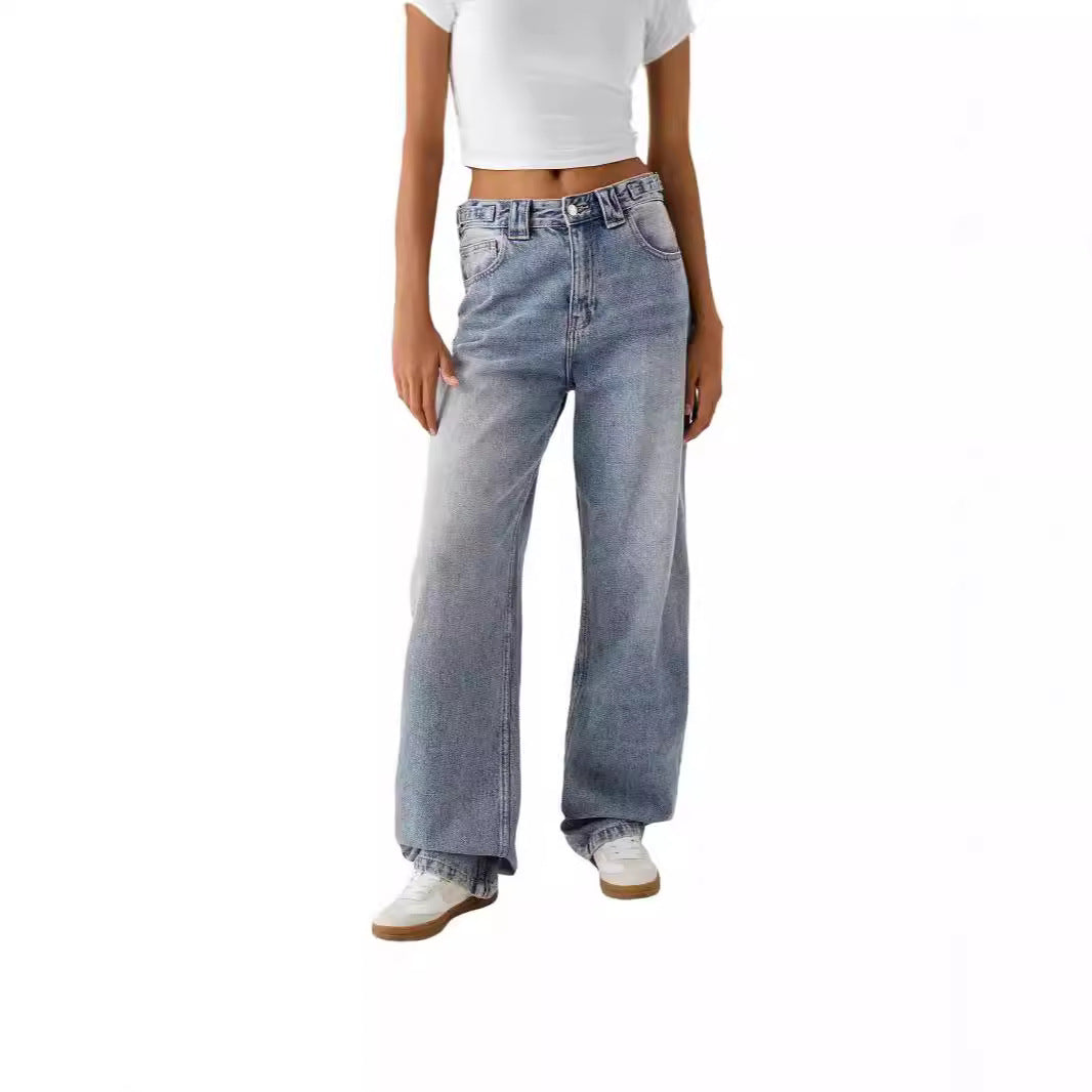 Dame vide høy midje jeans med elegant snitt og avslappet design Skjora
