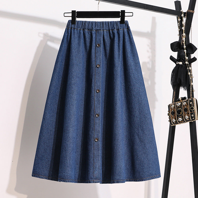 Women's Long Denim Skirt with Decorative Snap Buttons Skirt