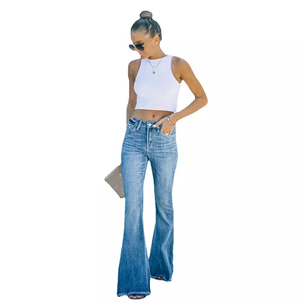 Kvinners Høy Midje Uformelle Jeans i Vintage Stil Skjora