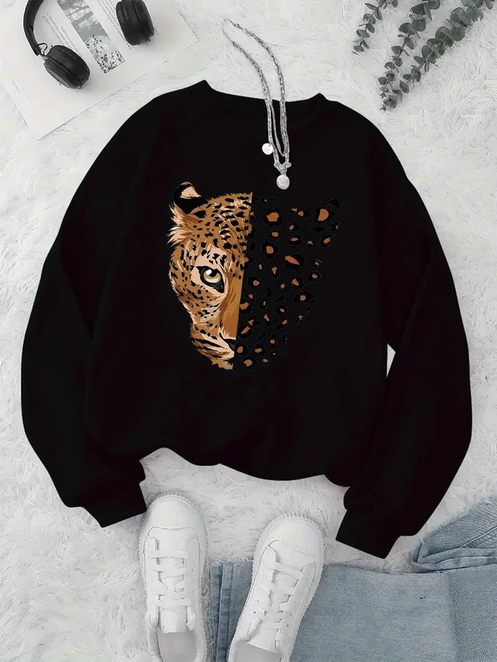 Kvinner sweatshirt med leopardmotiver Skjora