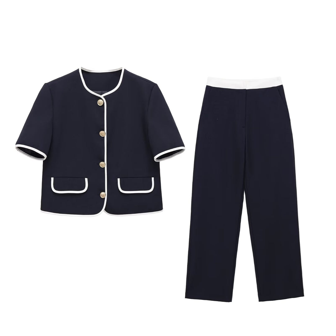 Dame trendy sett med elegant jakke og vide bukser Skjora
