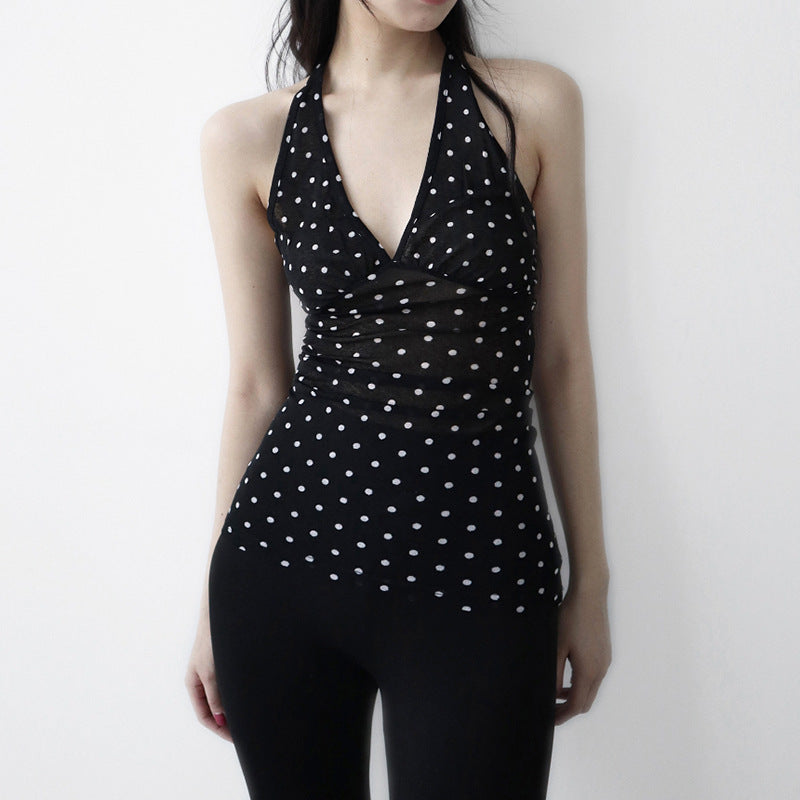 Damer Halterneck Topp med Polka Dots Skjorte