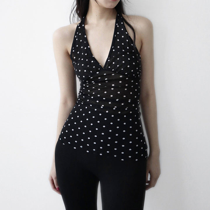 Damer Halterneck Topp med Polka Dots Skjorte