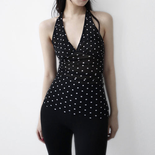 Damer Halterneck Topp med Polka Dots Skjorte