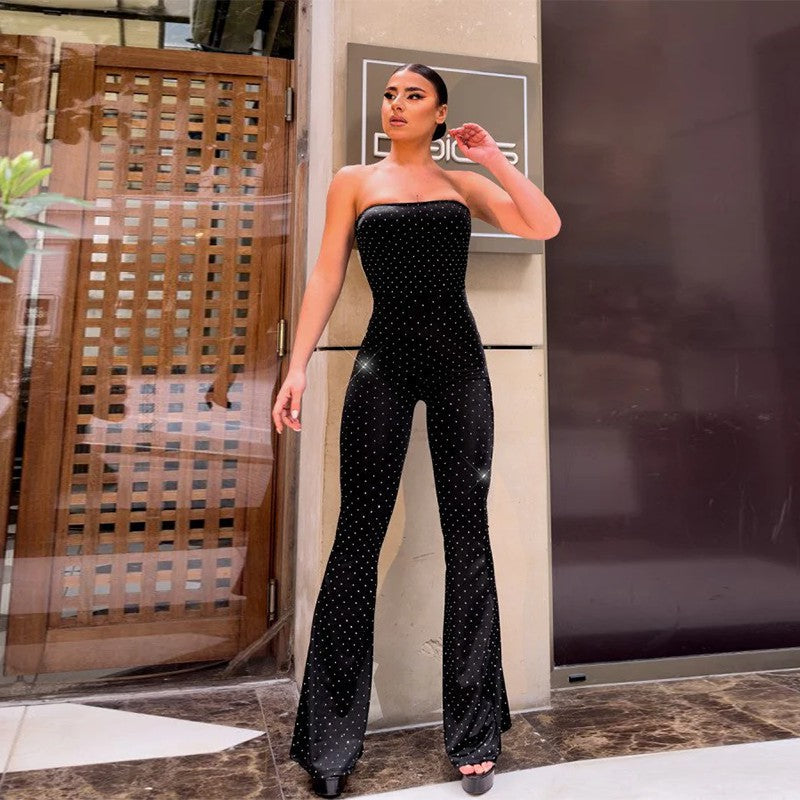 Dame Glamourøst Jumpsuit med glitrende applikasjoner og smale ben Skjora