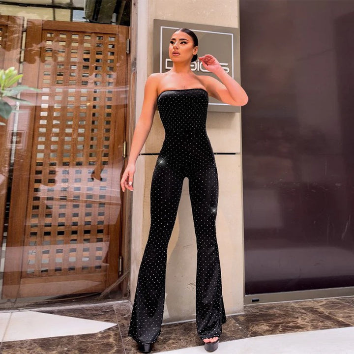 Dame Glamourøst Jumpsuit med glitrende applikasjoner og smale ben Skjora