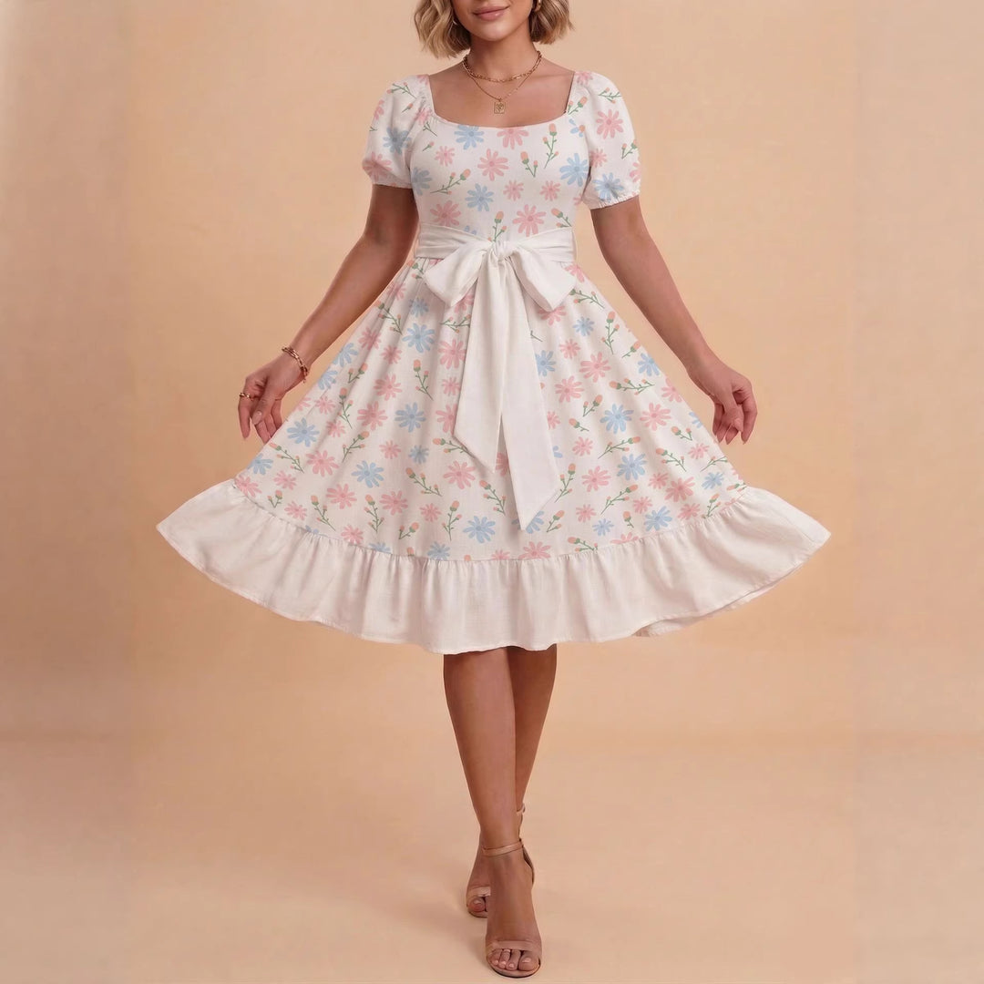 Damen Verspieltes Maxikleid mit Bärenmuster und taillierbarem Band Skjora