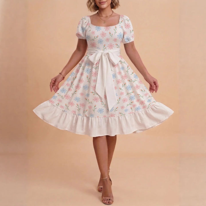 Damen Verspieltes Maxikleid mit Bärenmuster und taillierbarem Band Skjora