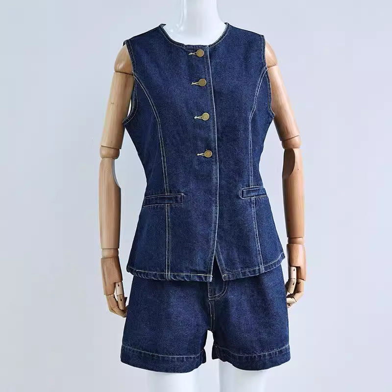 Dame Denim Overall med stilig snitt og knappdetaljer Skjora