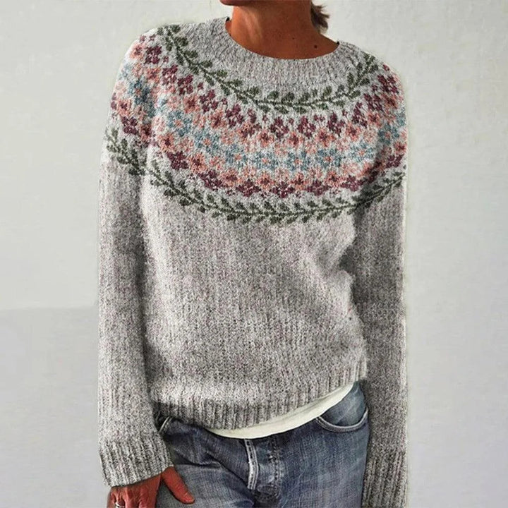 Dame koselig genser med blomster jacquard og vid passform Skjora
