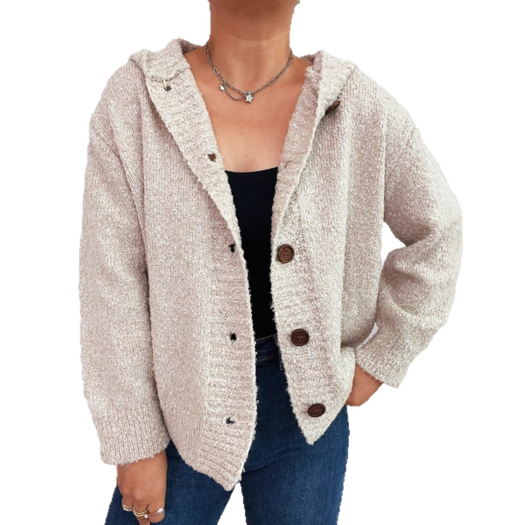 Dame Koselig Cardigan med Hette og Knappe Detaljer Skjora