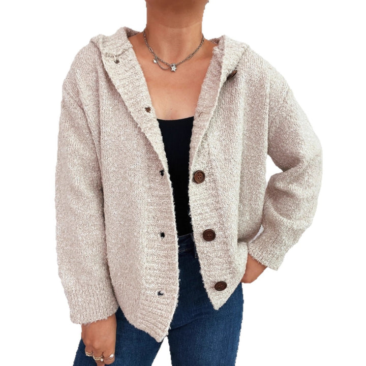 Dame Koselig Cardigan med Hette og Knappe Detaljer Skjora