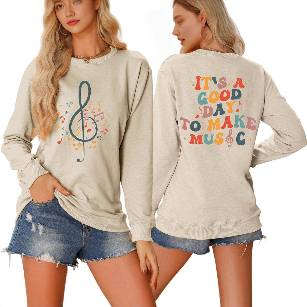 Dame sweatshirt med musikalsk motiv og kreativ skrift Skjora