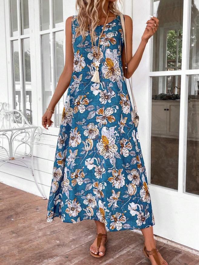 Dame Langt Sommerkjole med blomsterprint og elegant snitt Skjora