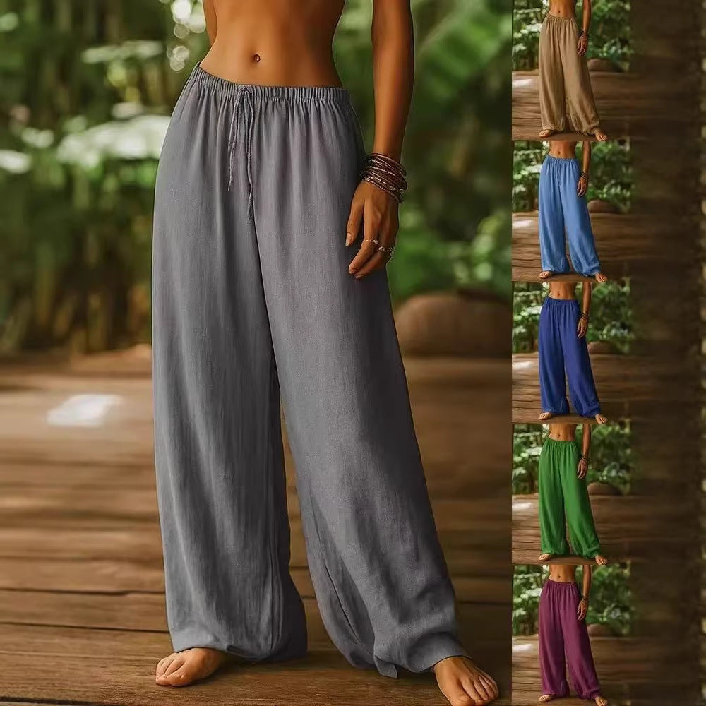 Ladies Wide Cut Summer Trousers with Elastic Waistband and Drawstring Skjora