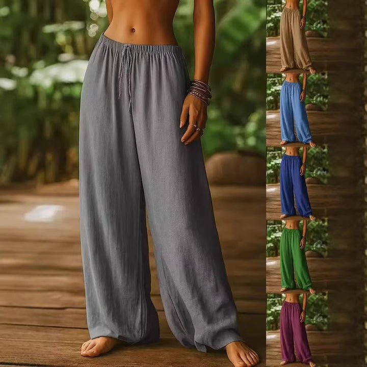 Ladies Wide Cut Summer Trousers with Elastic Waistband and Drawstring Skjora