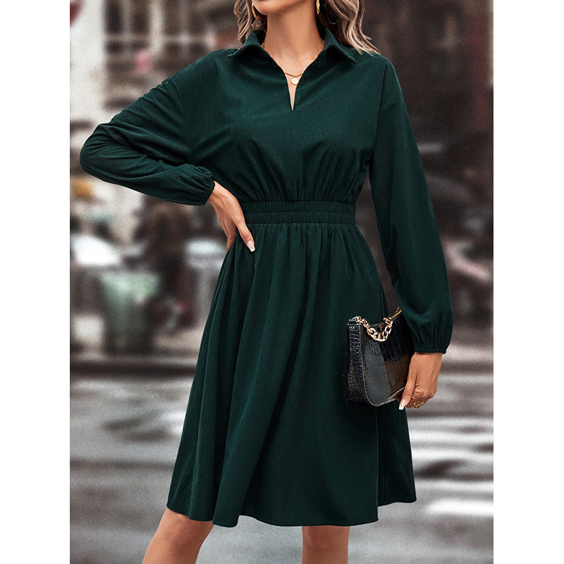 Damen elegant midi-kjole med midjebånd og pufferm Skjora