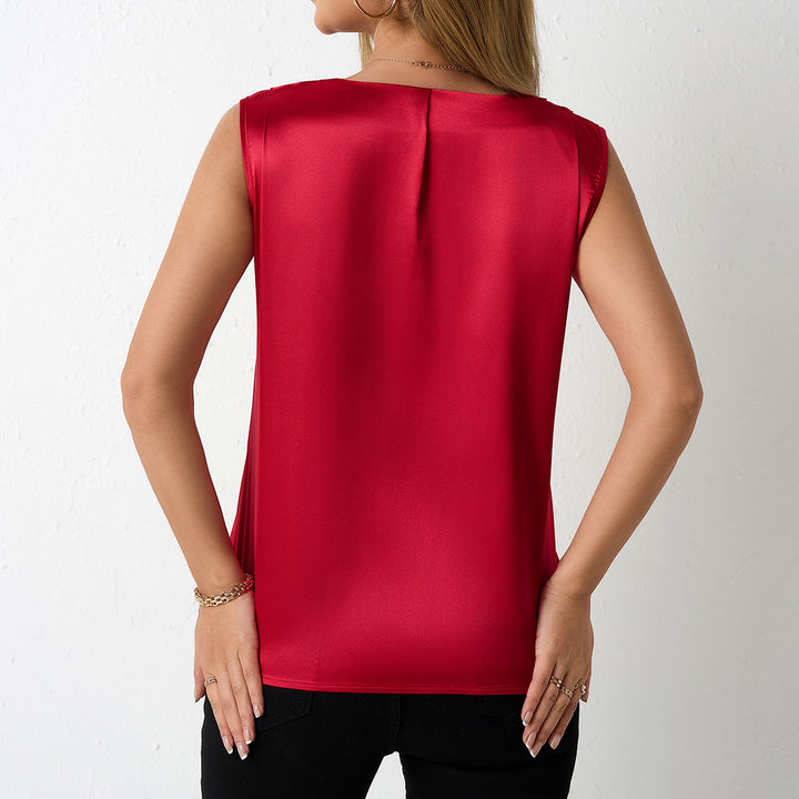 Dame Satin Top med V-hals og glatt finish Skjora