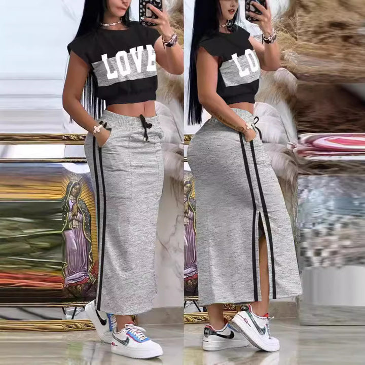 Dame Sporty Crop-Top og Maxiskjørt Sett Skjora