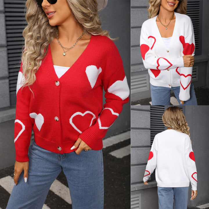 Dame koselig cardigan med hjerte-design Skjora