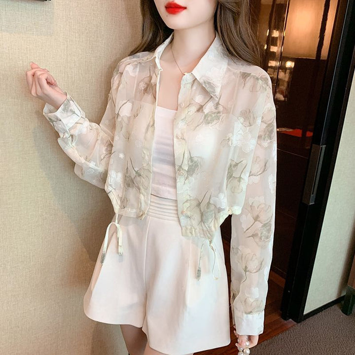 Damer transparent bluse med blomstermønster Skjora