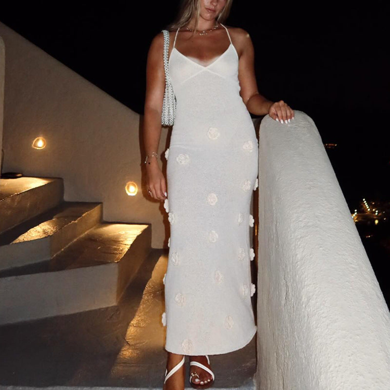 Damen Elegantes gehäkeltes Maxikleid mit floralen Applikationen Skjora