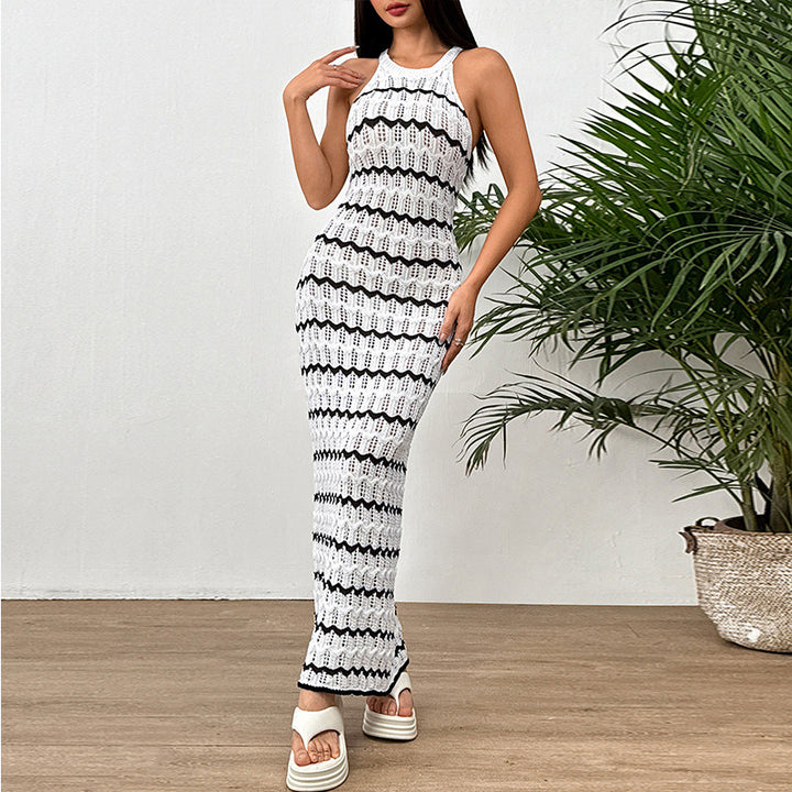 Damen Häkel-Maxikleid mit geometrischem Muster und enganliegendem Schnitt Skjora