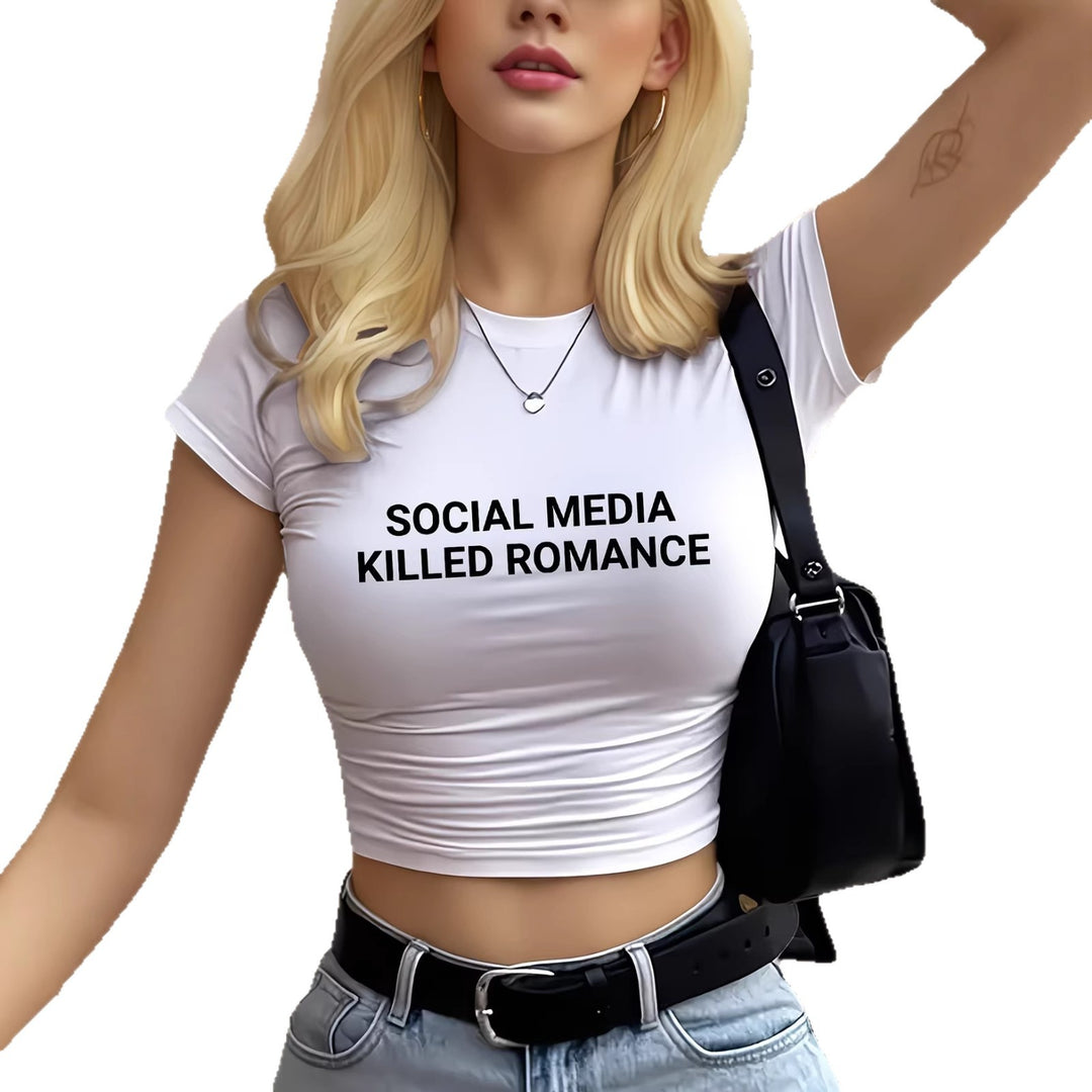Dame Crop-T-skjorte med inspirerende statement-trykk Skjora