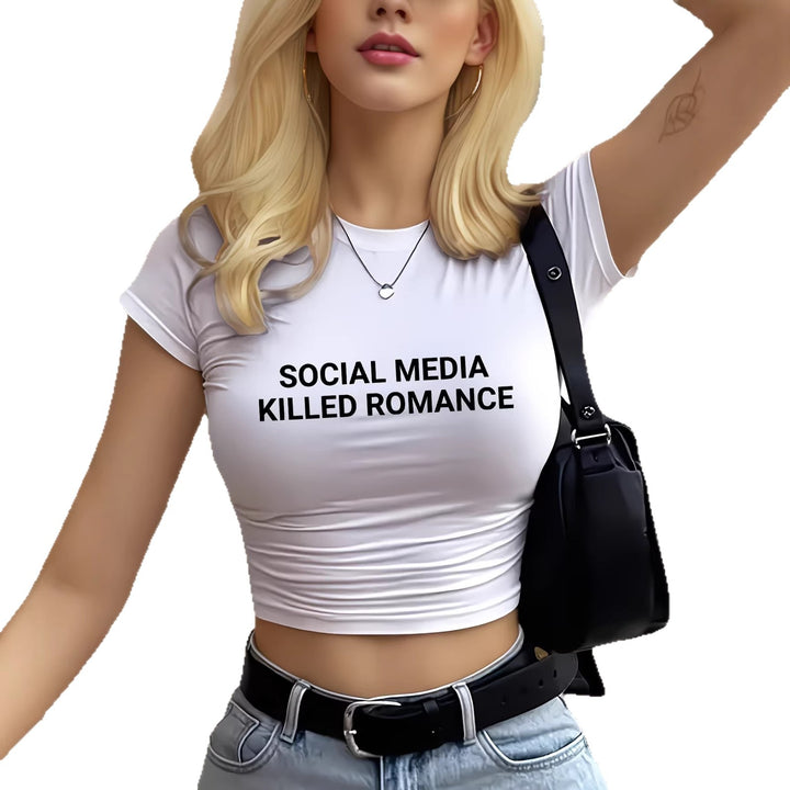 Dame Crop-T-skjorte med inspirerende statement-trykk Skjora