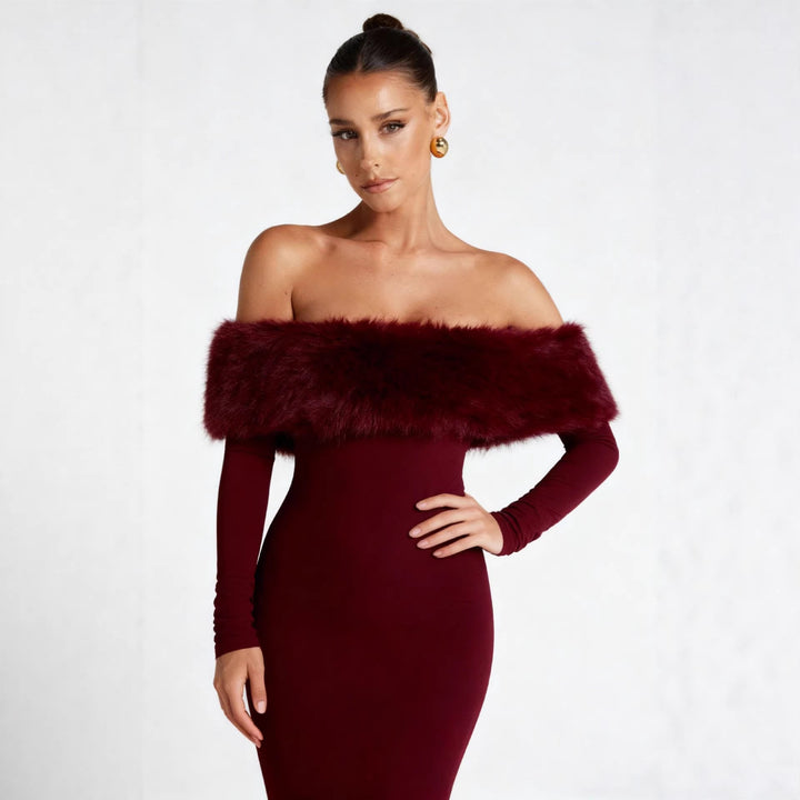 Dame Bodycon Kjole med Avtagbare Fuskepels Detaljer