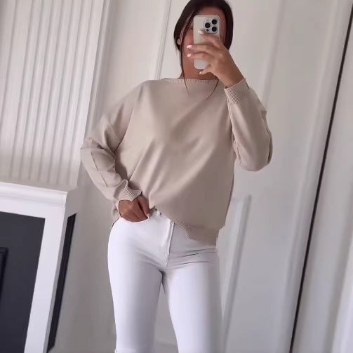 Dame Casual Oversized Genser med Asymmetrisk Snitt og Knappe Detaljer Skjora