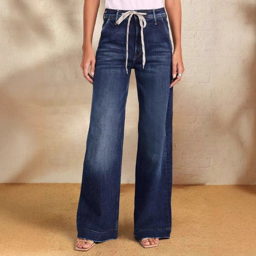 Kvinners vide jeans med moteriktig snor og elastisk livband