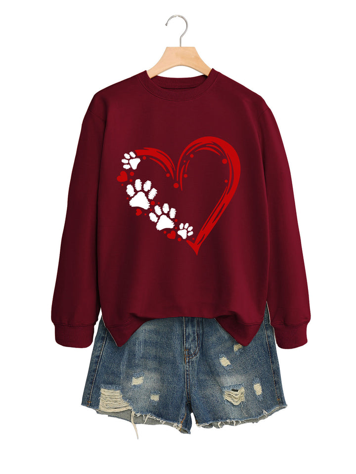 Dame sweatshirts med kreativt hjerte- og pote-design Skjora