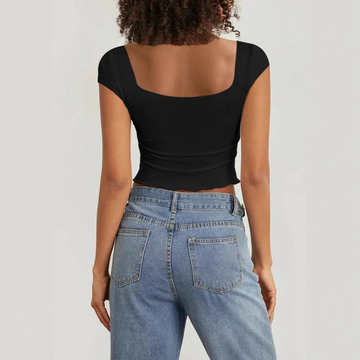 Dame Crop-Top med hjerteformet utringning og rynk Skjora