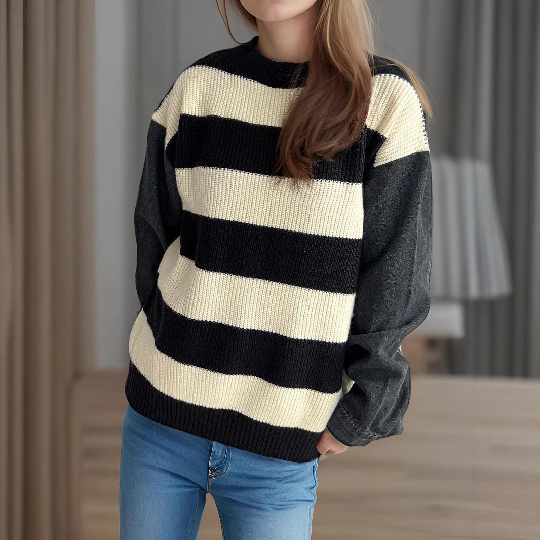 Kvinne stripete oversized genser med myk bomullsblanding og moderne design Skjora