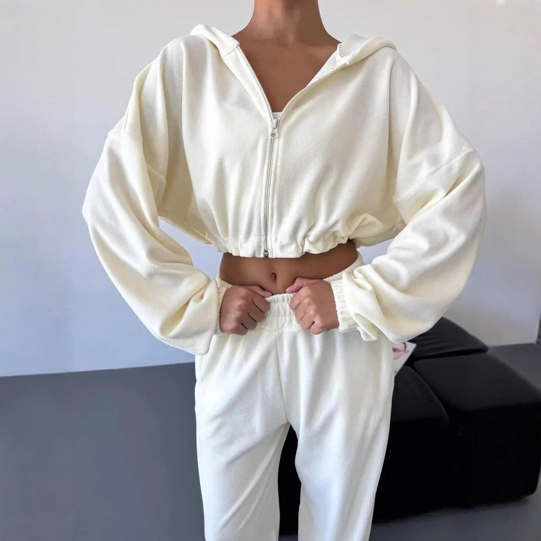 Dame Dame Fleece Treningsdrakt med Hette og Løs Passform Skjora
