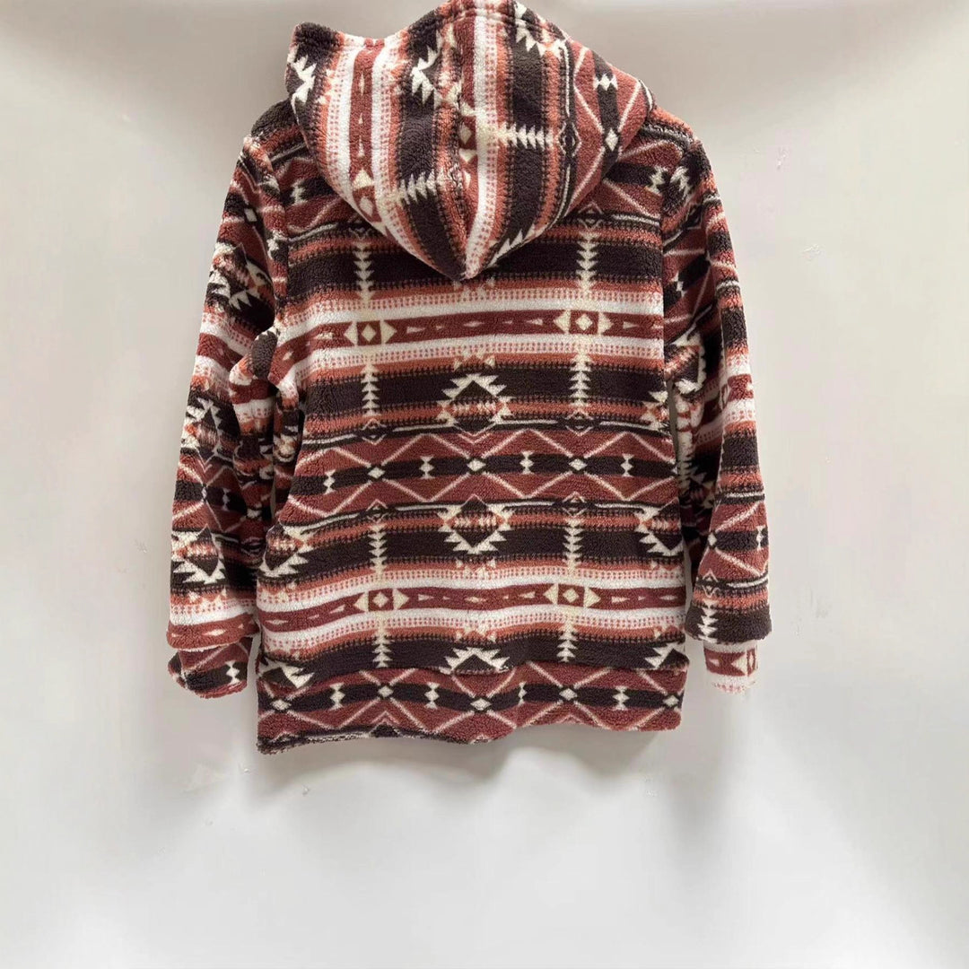 Women's fleece jacket with a tasteful ethnic pattern and practical Skjora zipper