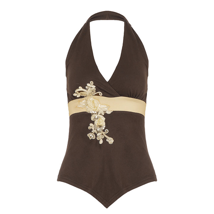 Damer elegant Halter-badedrakt med luksuriøse broderier Skjora