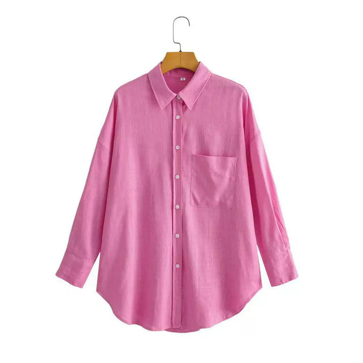 Kvinne Casual Oversized Skjorte Bluse med Brystlomme og Subtil Struktur Skjora