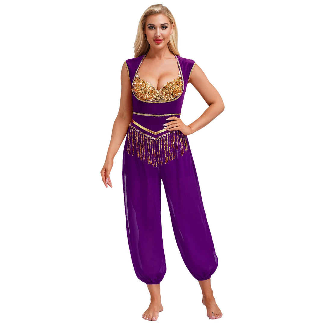 Dame kostyme jumpsuit med glitrende overdel og avslappede bukser Skjora