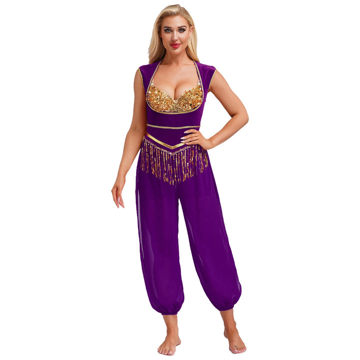Dame kostyme jumpsuit med glitrende overdel og avslappede bukser Skjora