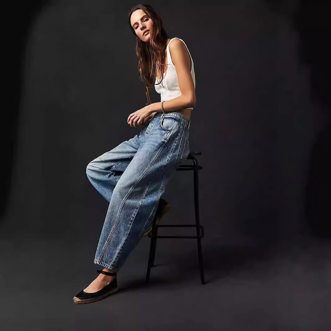 Damer Loose Denim-bukser med høy midje og avslappede detaljer Skjora