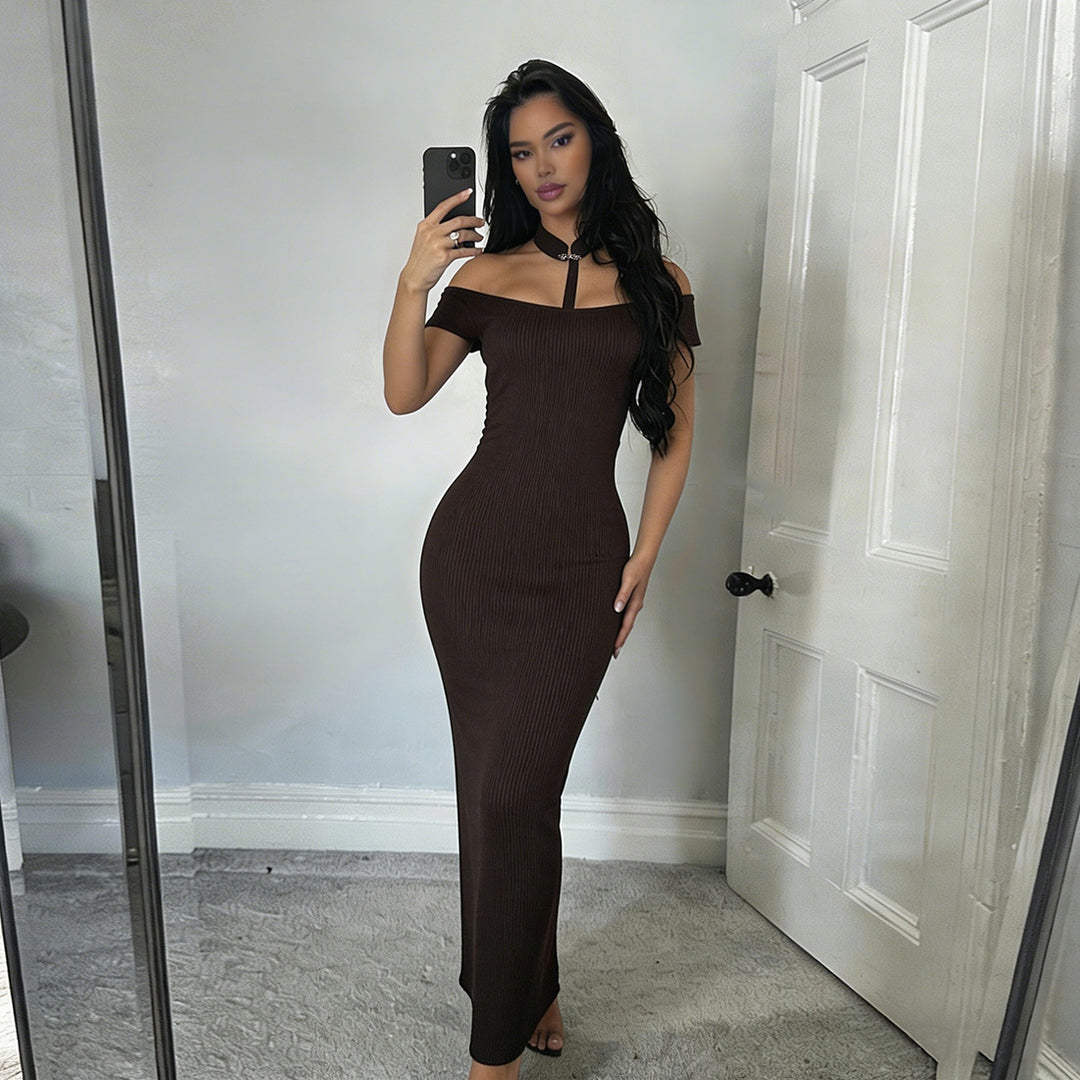 Damer Off-Shoulder Maxikjole med elegant Choker Skjora