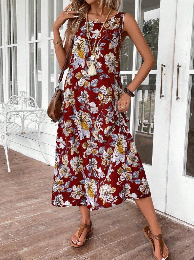 Dame Langt Sommerkjole med blomsterprint og elegant snitt Skjora