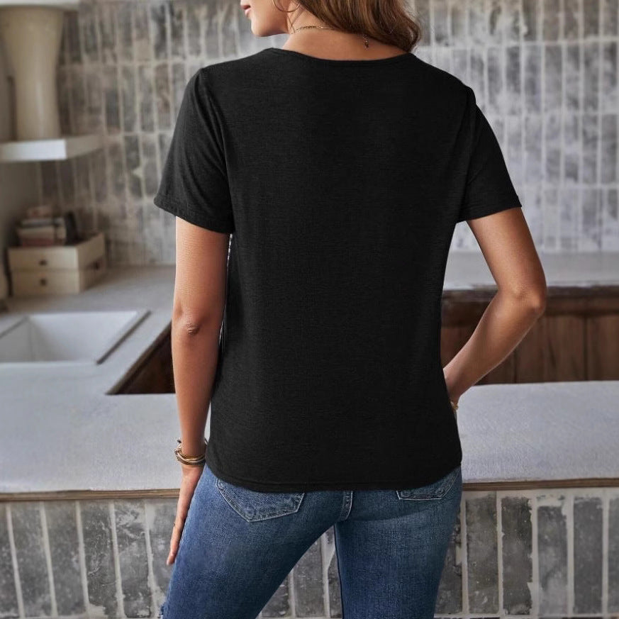 Dame Trendy T-skjorte med stripete design og lærveske Skjora