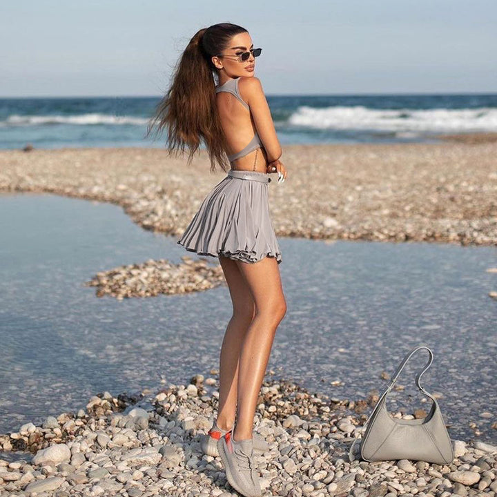 Dame Sporty Crop-Top og Mini-Rock Sett Skjora